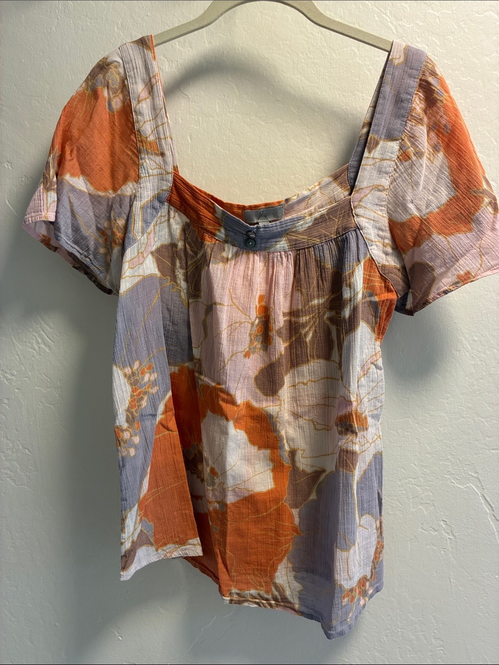 Joie Orange & Cream Floral Top with Lavender Accents Size Medium